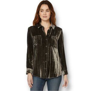 Splendid XS Black Velvet Blouse Button Down Capsule Grunge Whimsigoth Top NWT